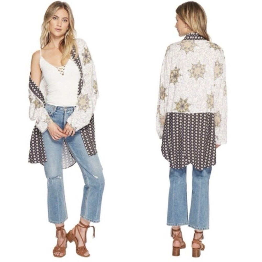 Free People Forget Me Not Kimono Cardigan‎ Sz XS Multicolor 3/4 Sleeves